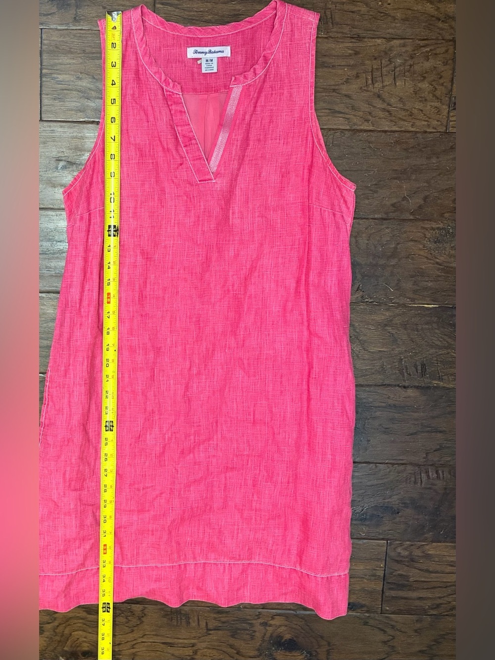 Tommy Bahama Pink 100% Linen Sleeveless V-Neck Shift Dress M Lined - Picture 10 of 11